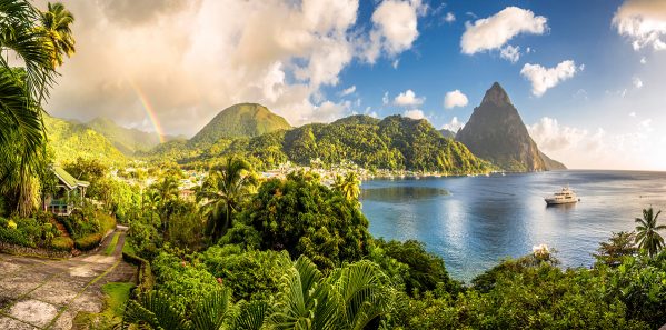 St. Lucia - Caribbean Sea with Pitons and Rainbow