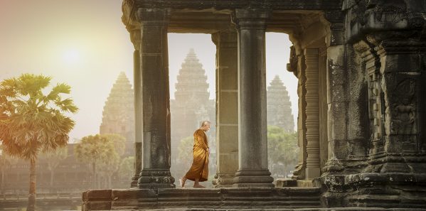 Monks meditation walk in Angkor Wat